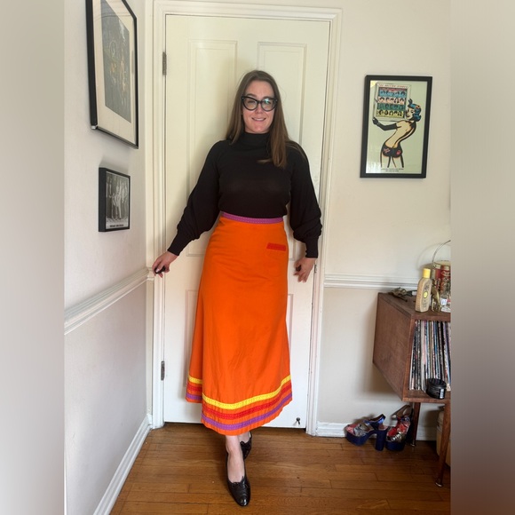 70s Vintage Bright A Line Maxi Skirt - Picture 1 of 7